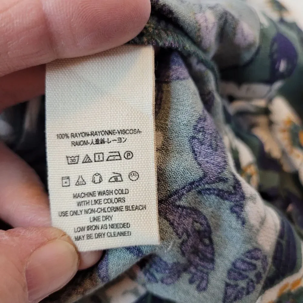 Free People, Boho Green Floral Blouse,‎ XS (oversized)